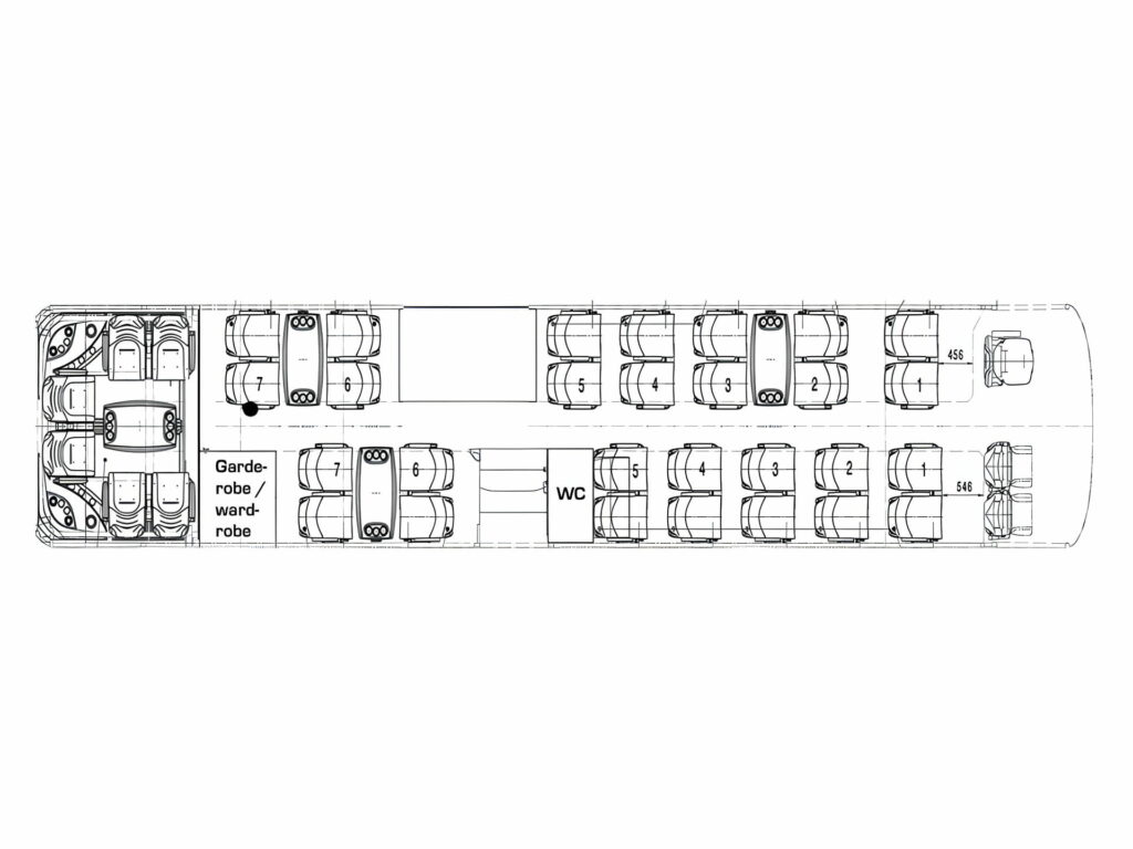 Luxus Reisebus für 34 Personen Sitzaufteilung, Grundriss, Sitzplan